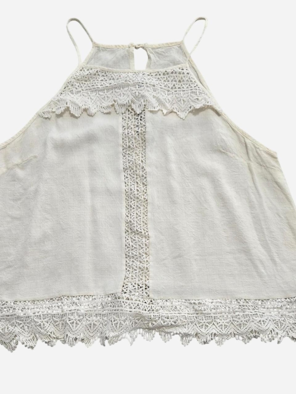 Astr White Crochet Trim Halter Tank Top Size L
